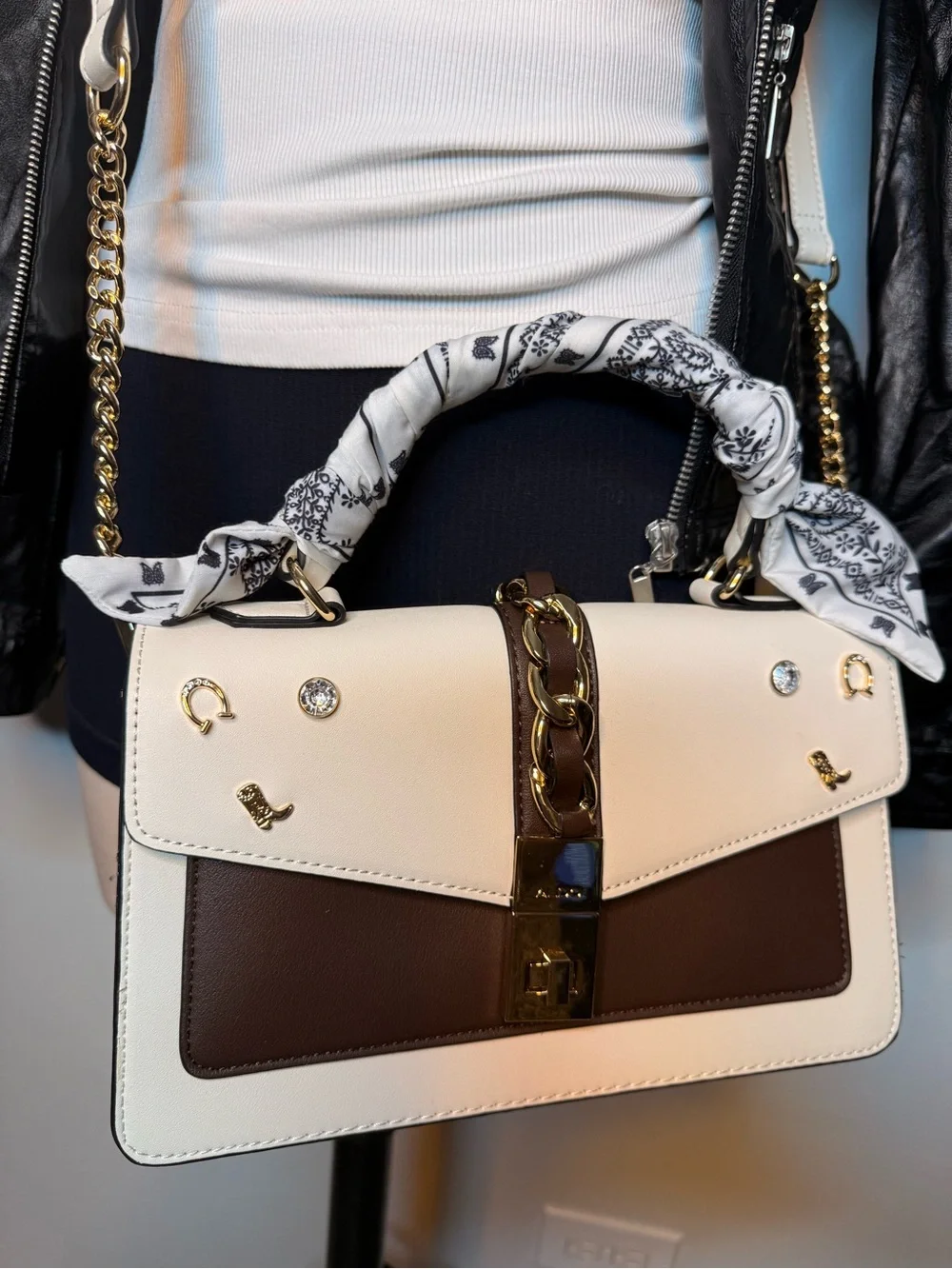 Aldo Leather Handbag White & Brown